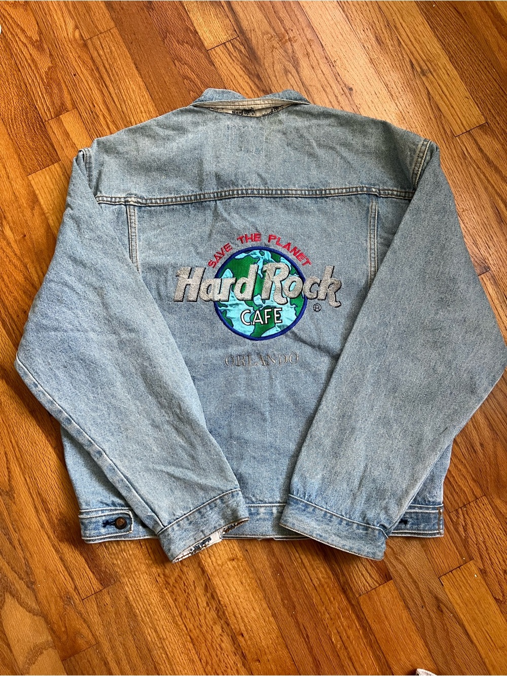 Hard Rock Cafe Light wash Denim Jacket with back Embroidery